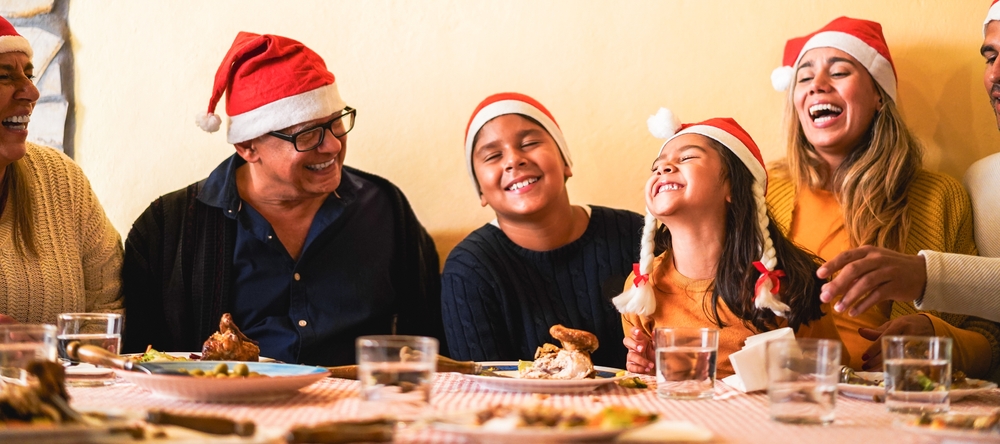 Happy,Latin,Family,Having,Fun,Eating,Together,During,Christmas,Time Work colleges partying